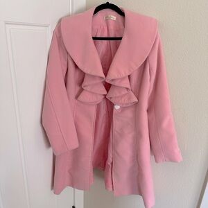 Pink Wool Ruffle Collar Coat